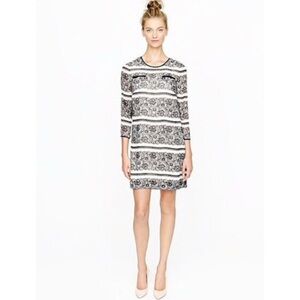 J Crew Collection silk Jules dress black and white Trompe L'oeil Lace print